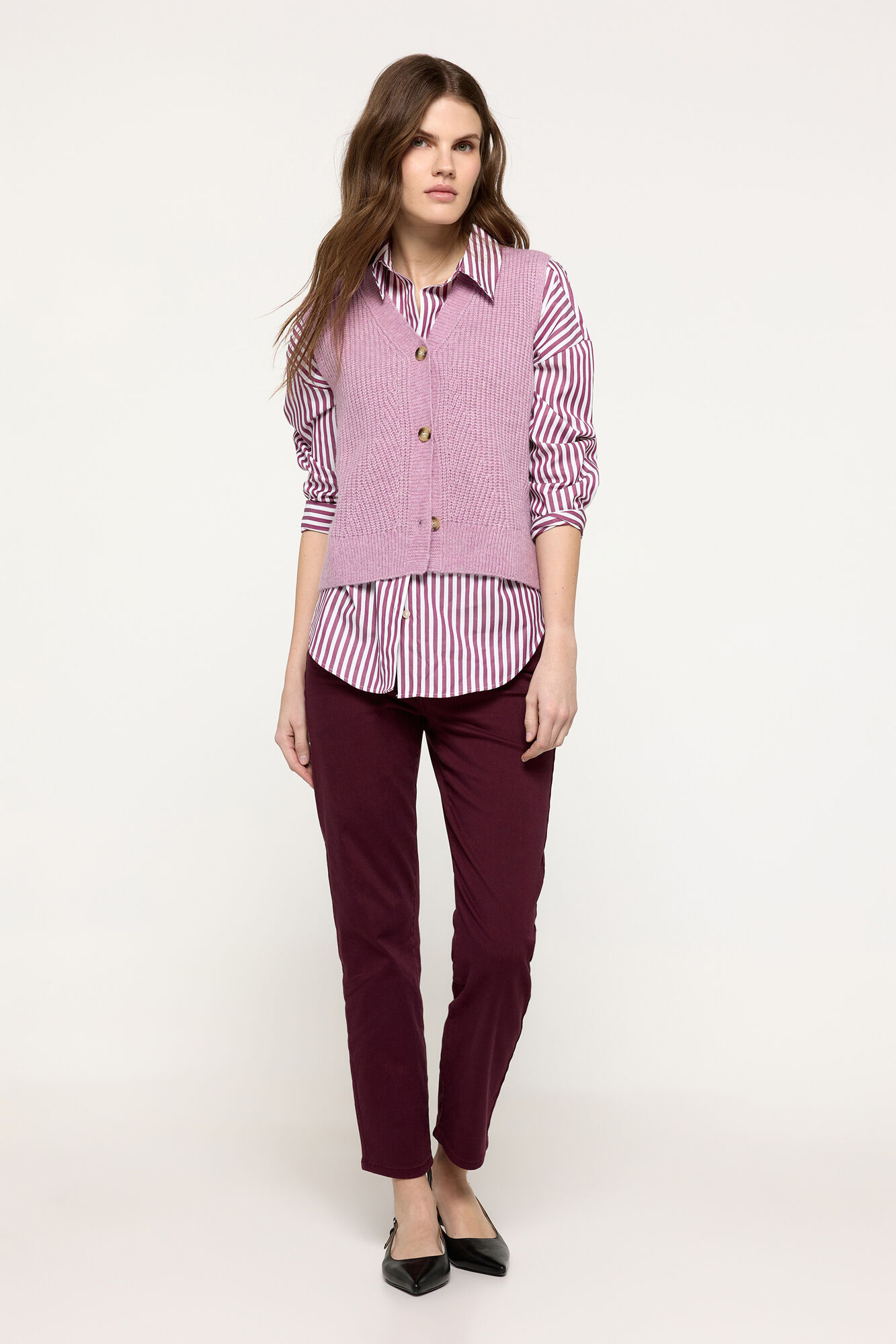 Milano Top chaleco punto grueso botones frontales Rosa