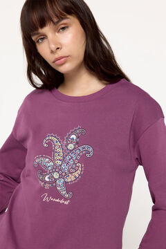 Fifty Outlet Sudadera estampada bajo con faldon Morado/Lila