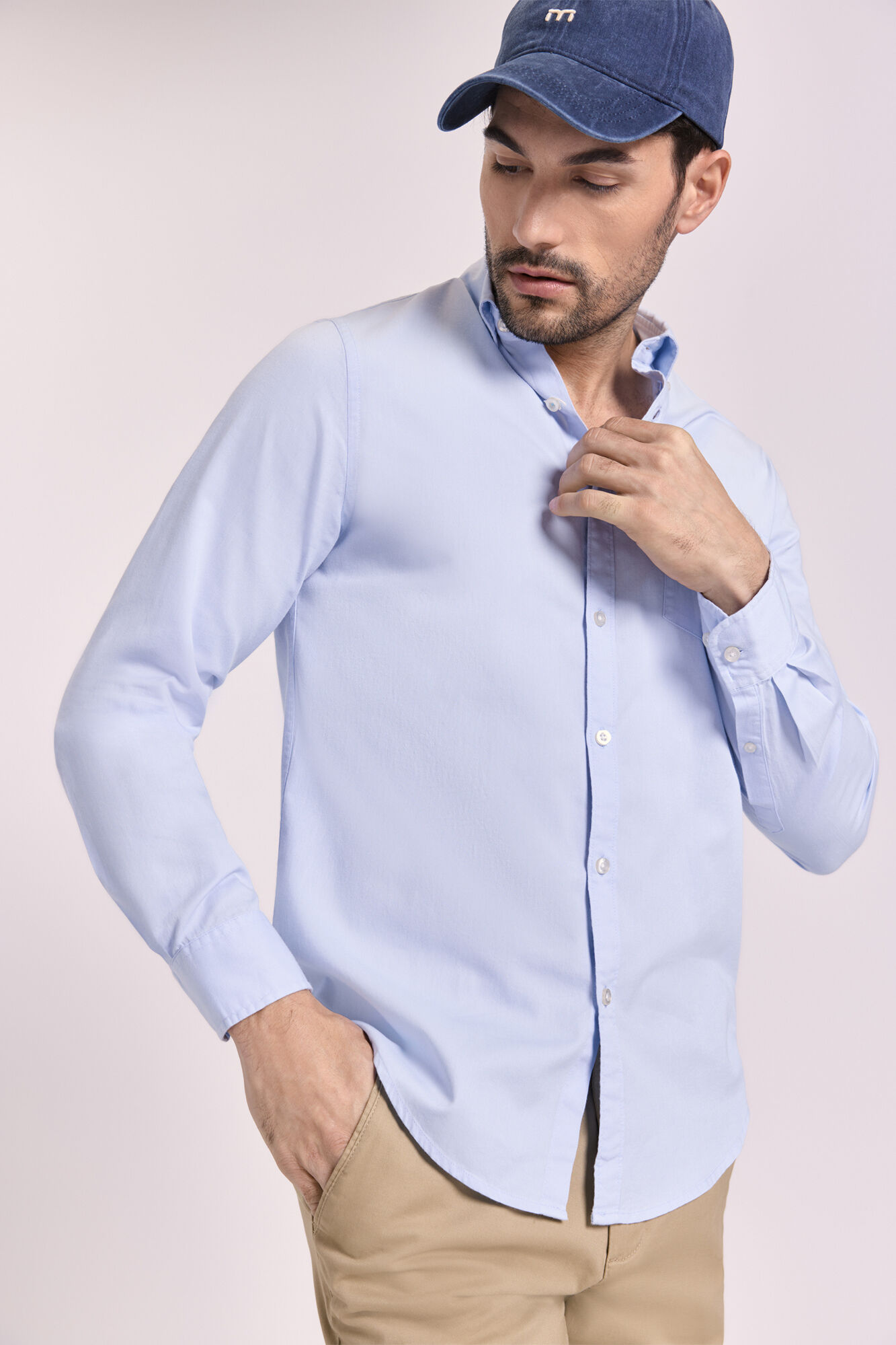 Milano Camisa lisa manga larga Azul Claro
