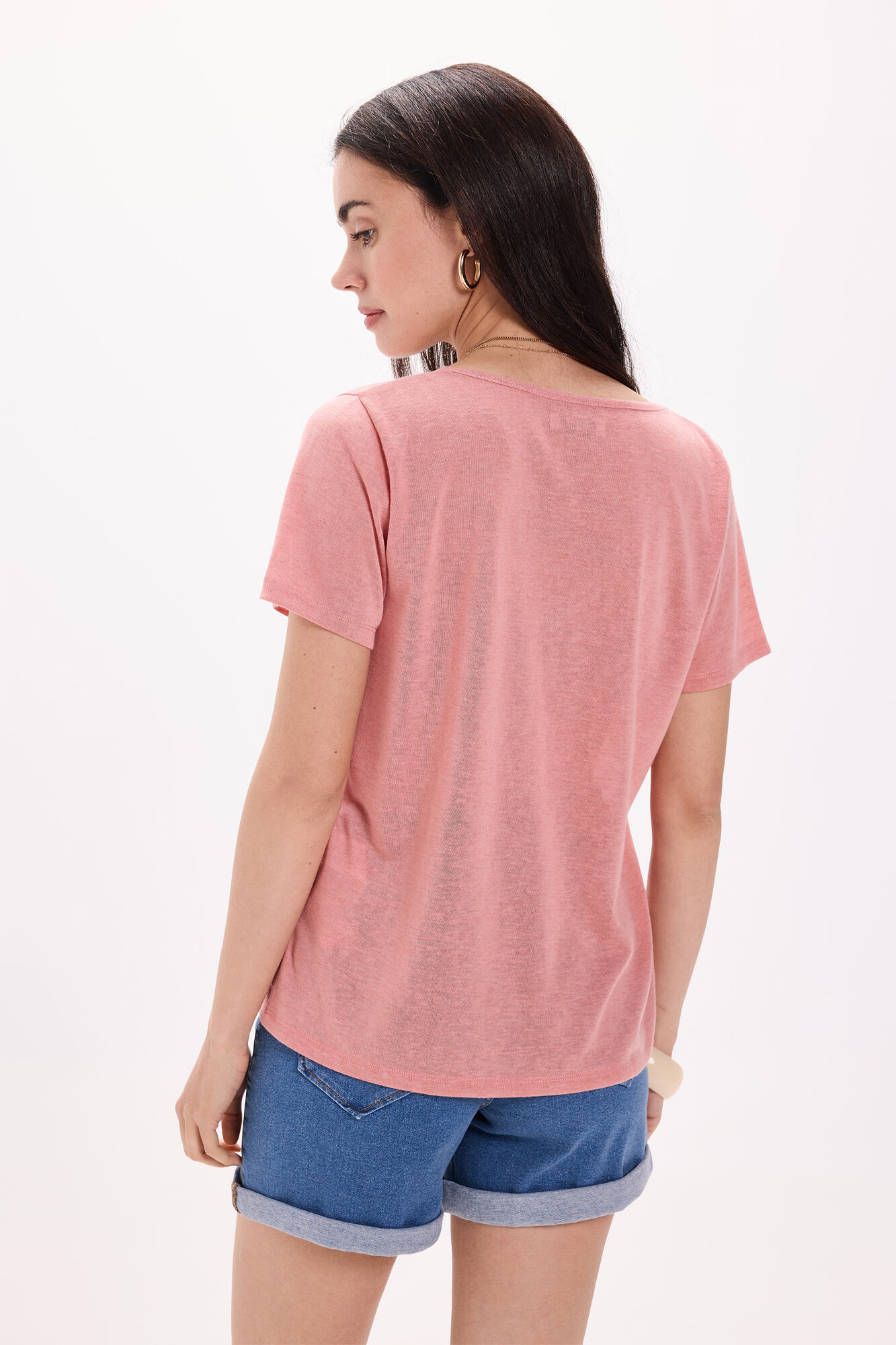 Milano Camiseta de cuello de lino - Playera con crochet Rosa