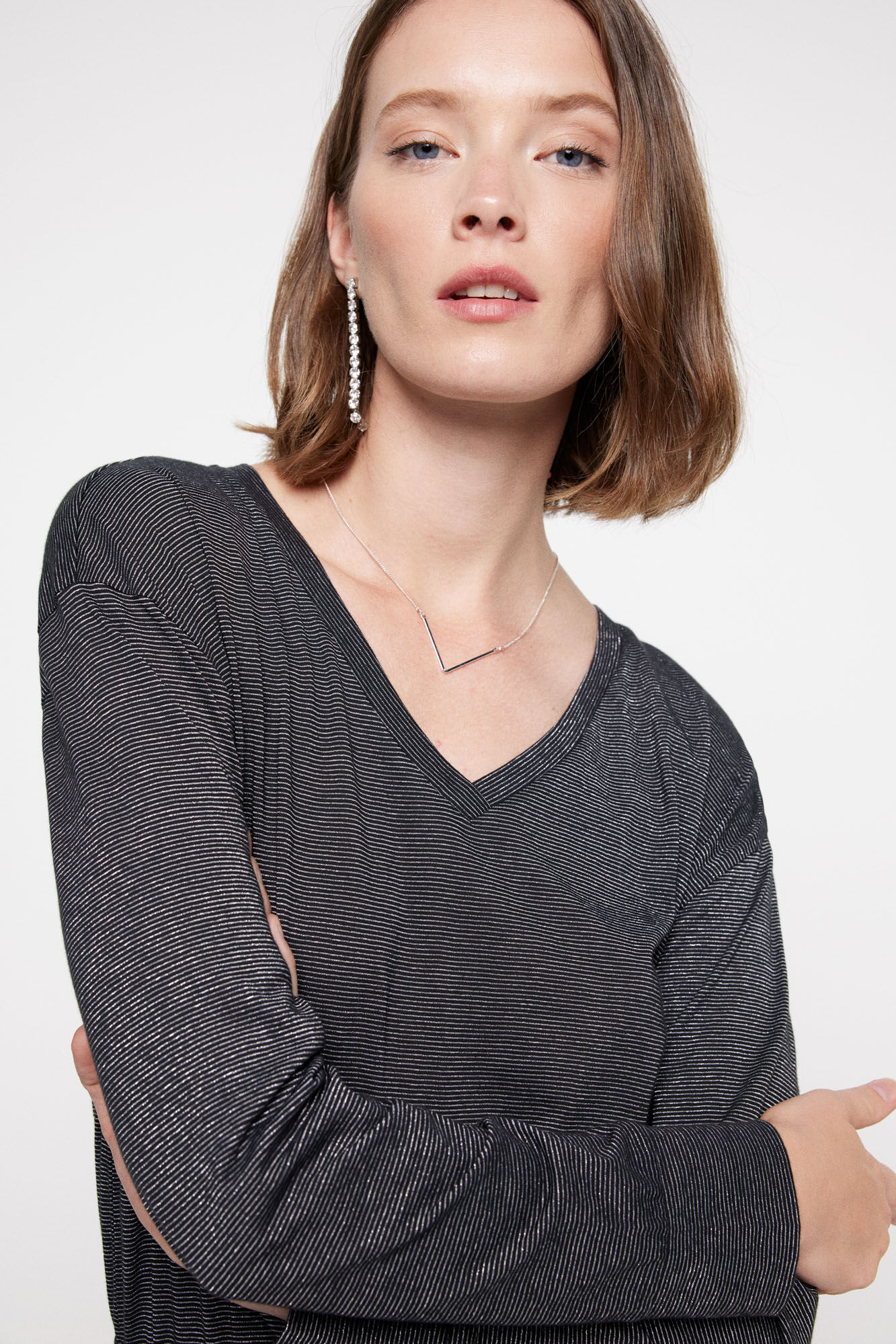 Milano Camiseta Rayas Lurex Gris Claro