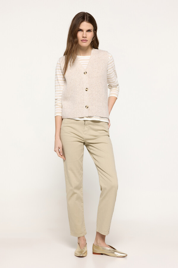 Milano Top chaleco punto grueso botones frontales Beige