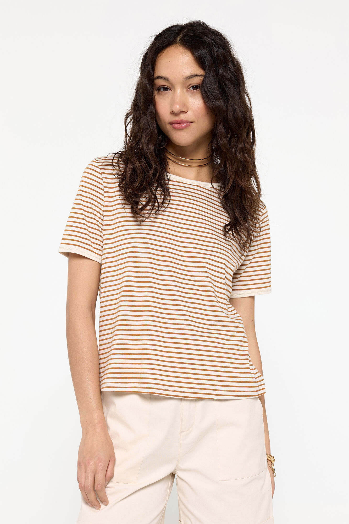 Milano Playera rayas manga corta algod&oacute;n modal Naranja