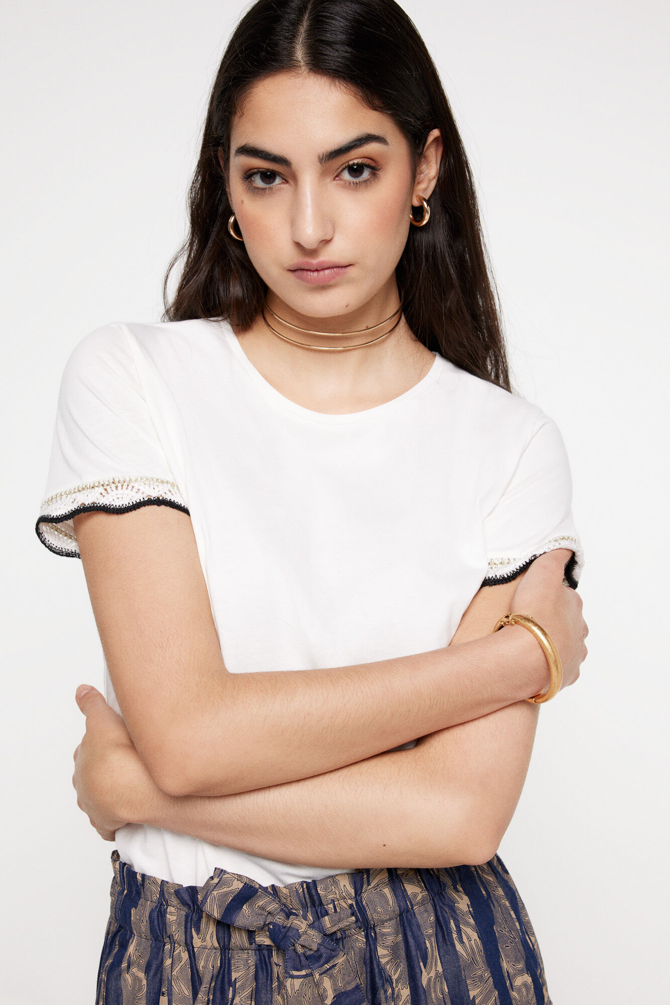 Milano Playera fornitura crochet manga Marfil