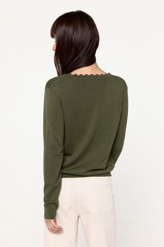 Fifty Outlet Cardigan de punto de viscosa con detalle ondas Kaki