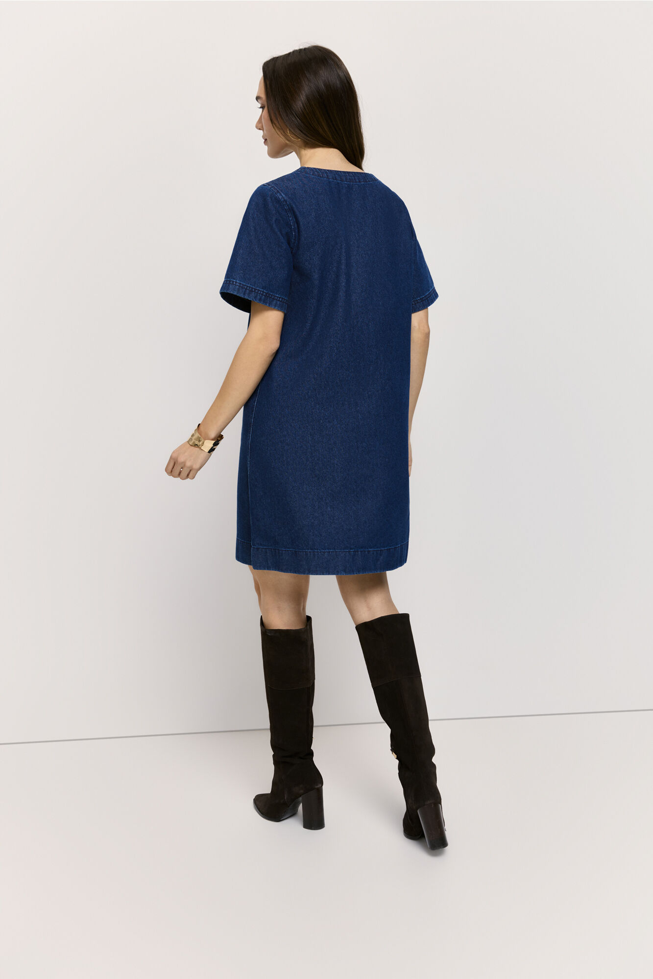 Milano Vestido cuello en pico de mezclilla Azul