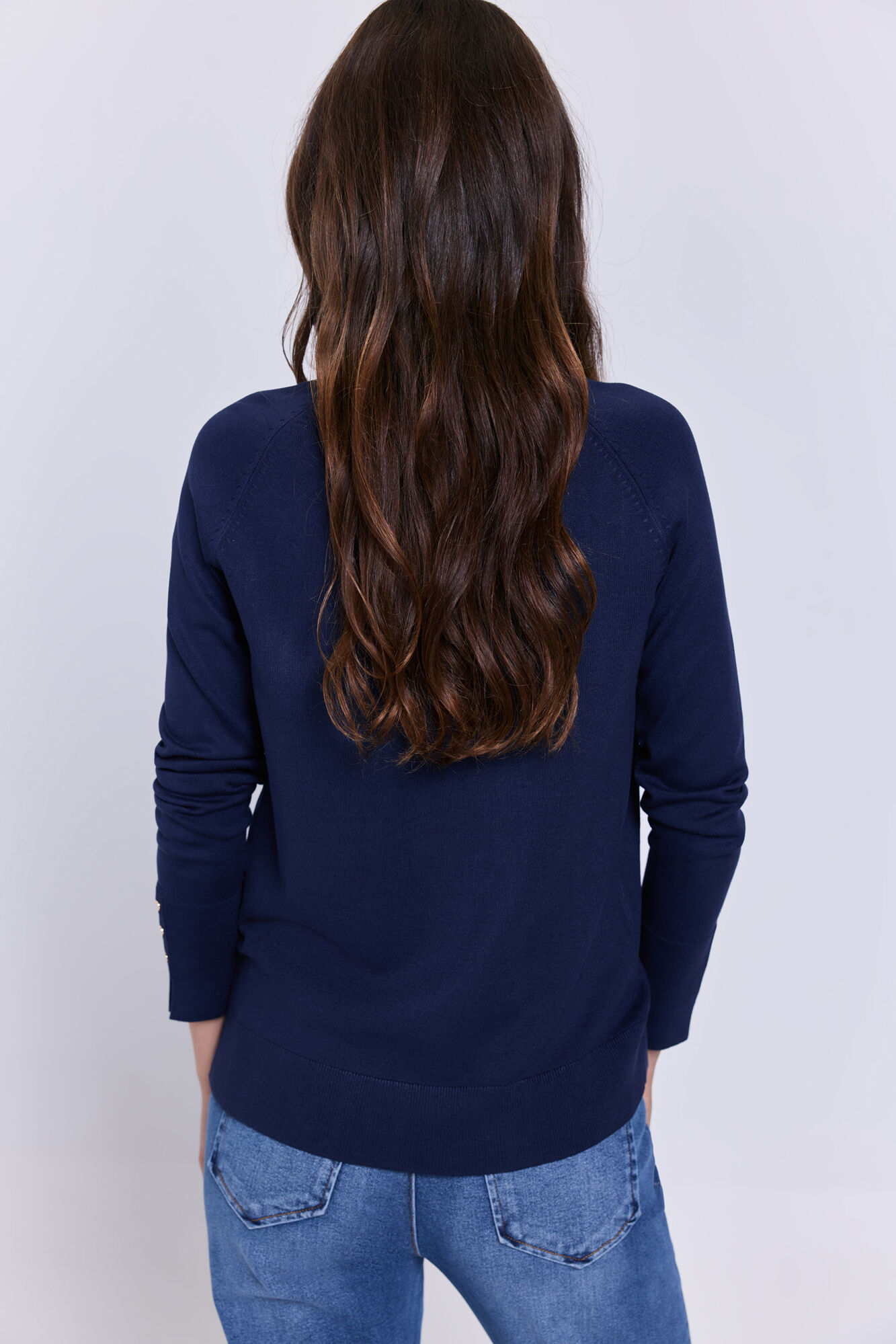 Milano Su&eacute;ter punto fino cuello redondo Navy