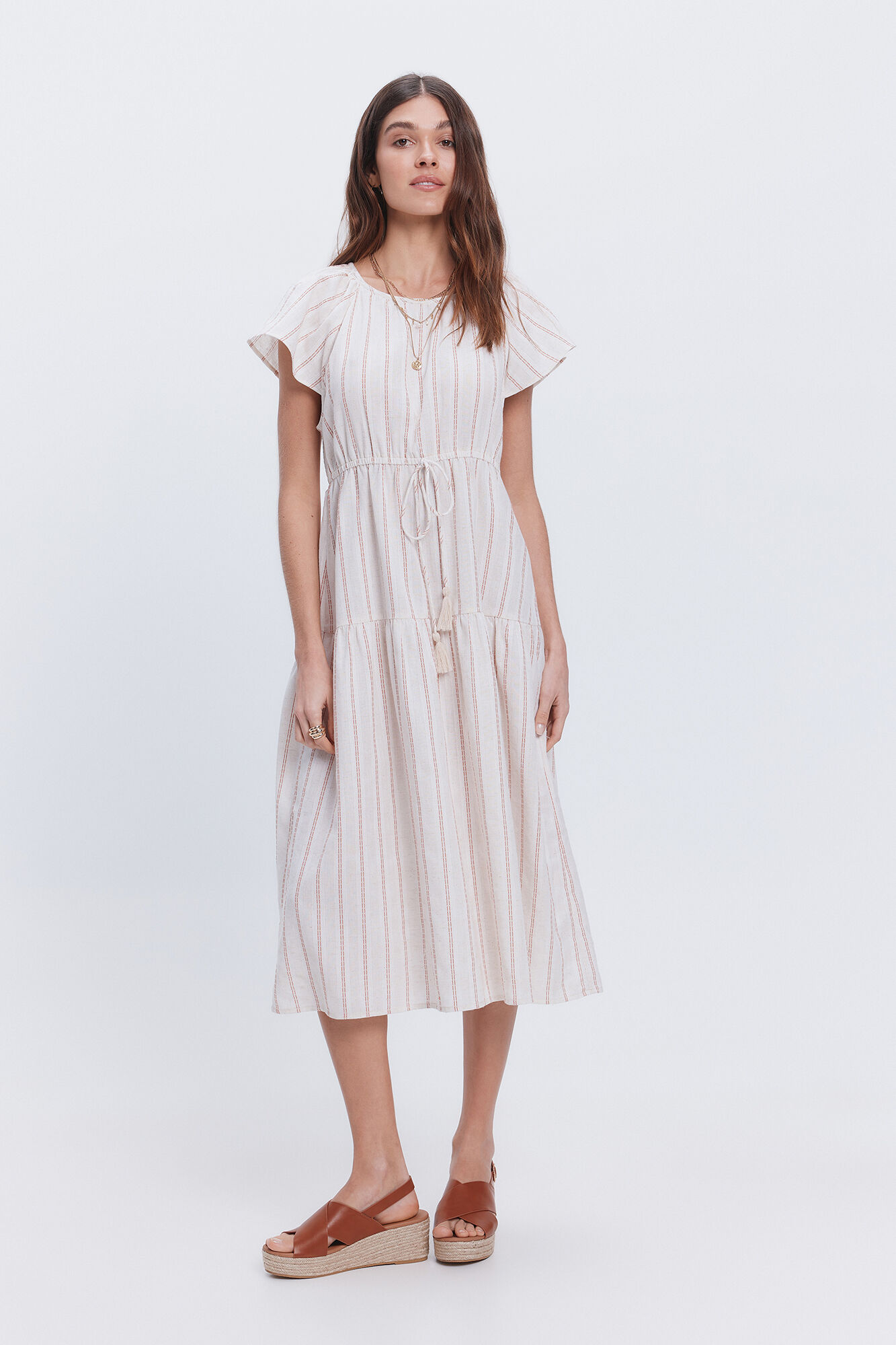 Milano Vestido fluido largo midi Beige