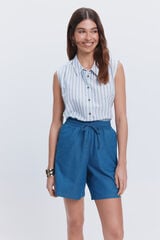 Milano Camisa lino hombro caído Azul