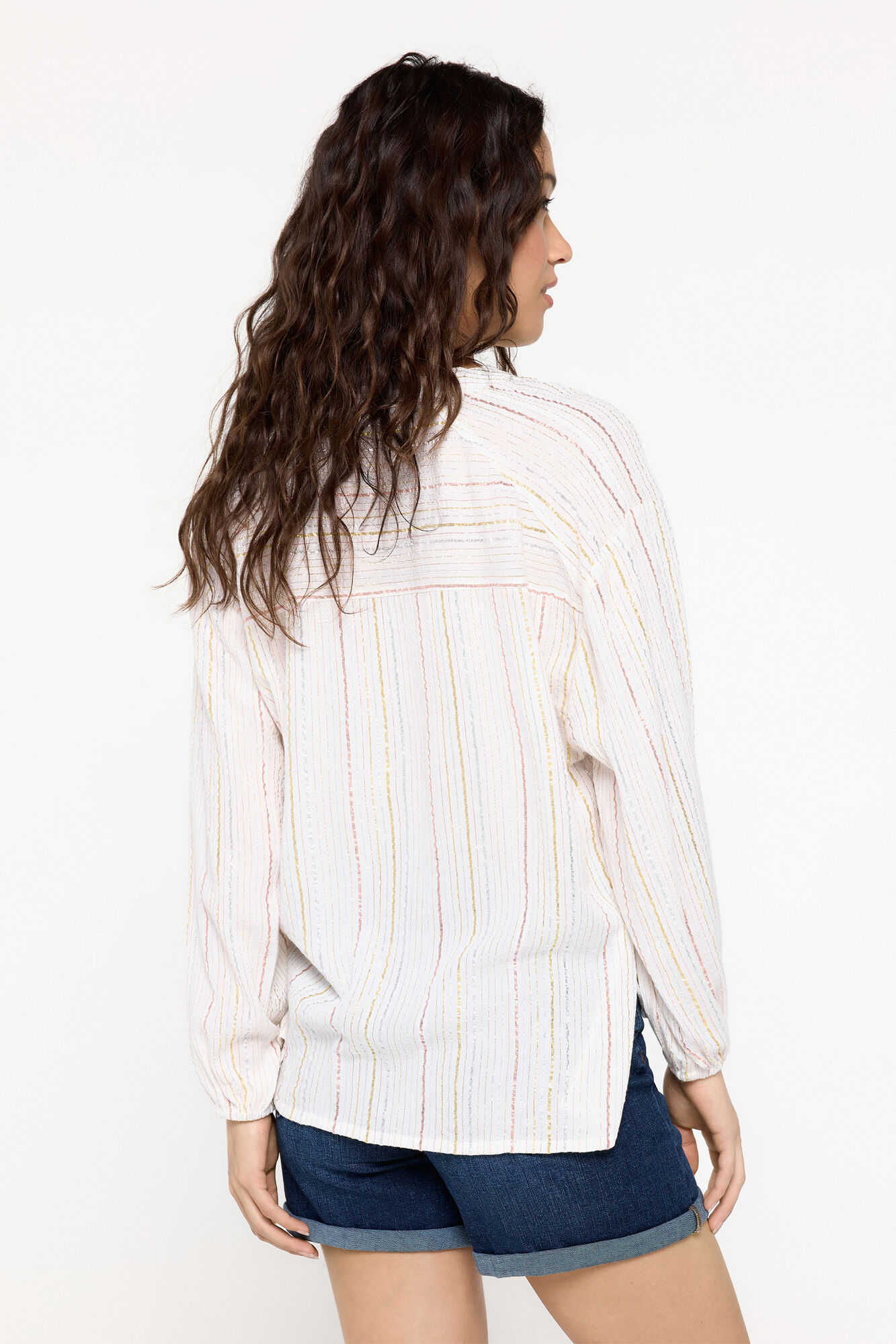Milano Blusa fluida de rayas lurex natural