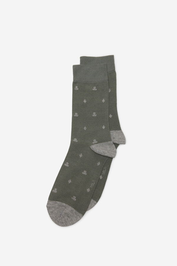 Milano Calcetines media caña con miniprint geométrico Kaki Oscuro