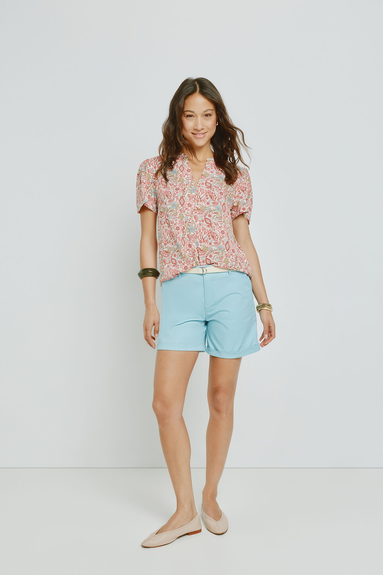 Milano Bermudas lisas con cintur&oacute;n Azul