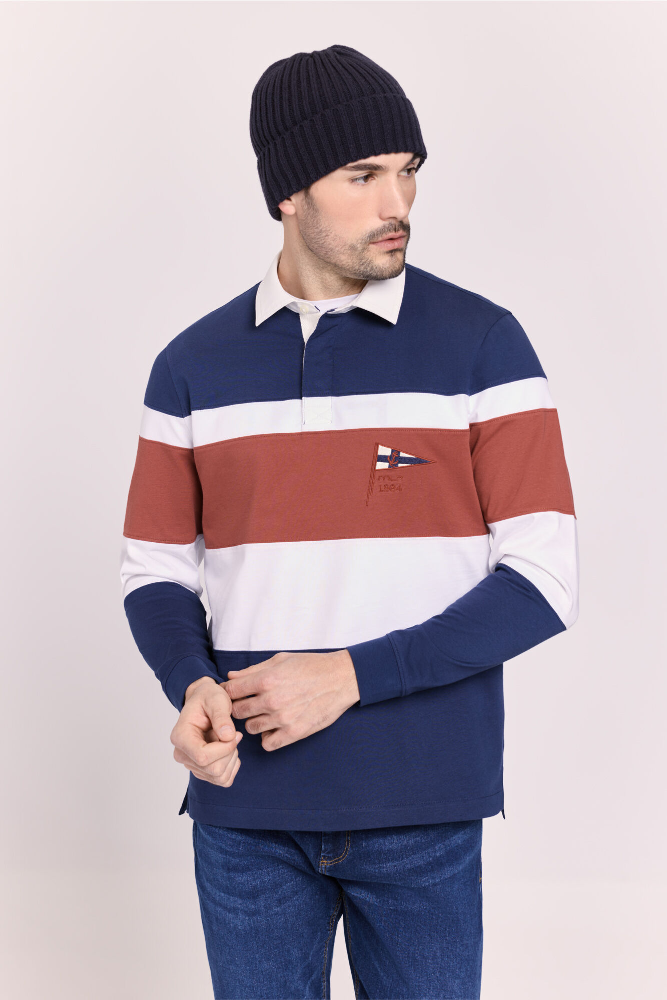 Milano Polo a rayas manga larga Navy