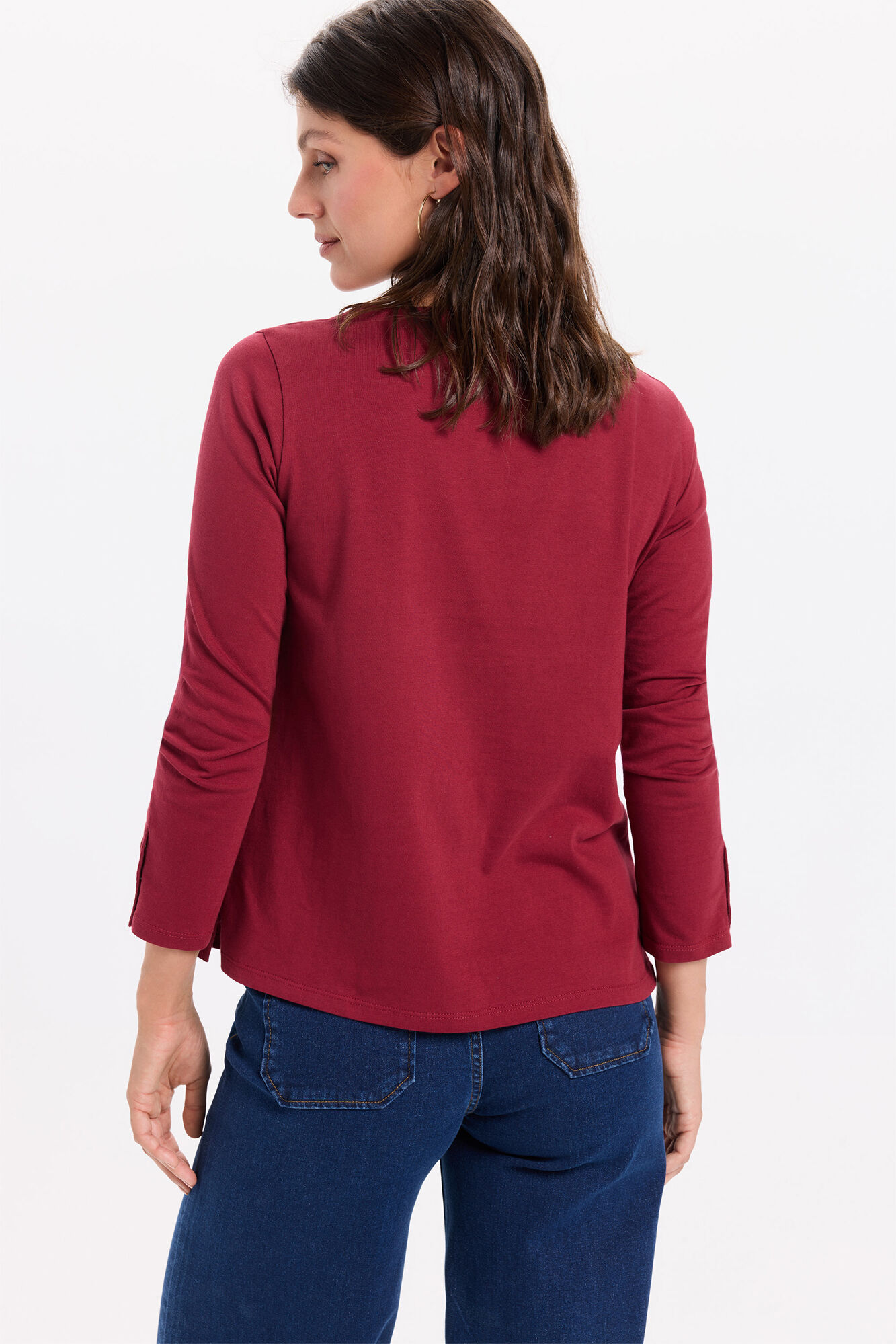 Milano Playera de algod&oacute;n con mangas francesas Granate