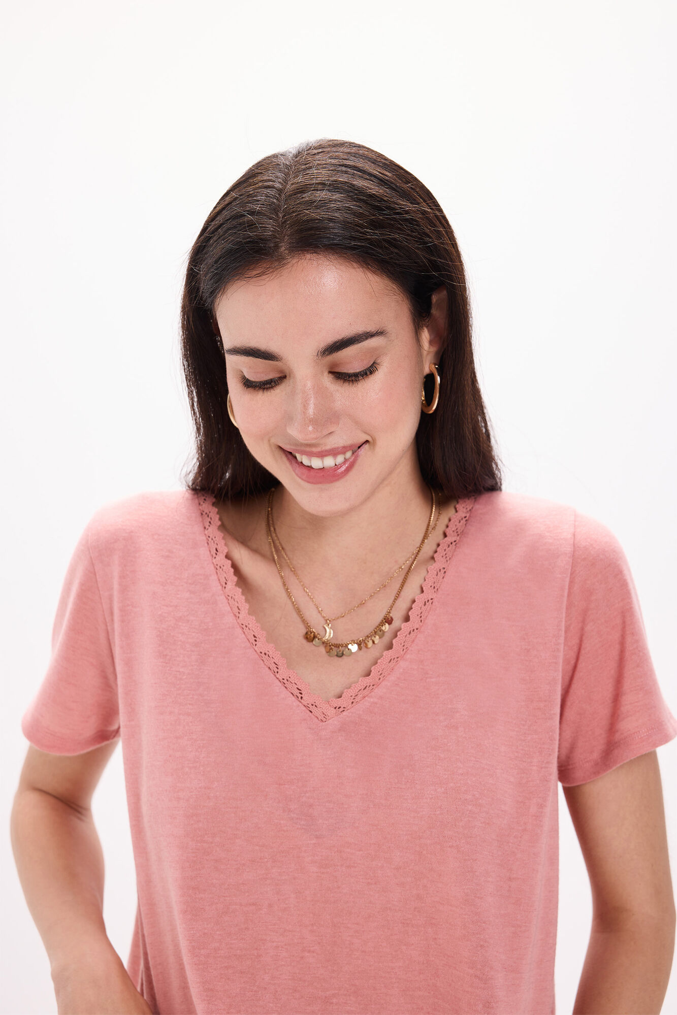 Milano Camiseta de cuello de lino - Playera con crochet