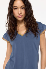 Fifty Outlet Playera cuello pico bordada Azul