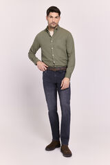 Milano Camisa lisa manga larga Kaki Oscuro