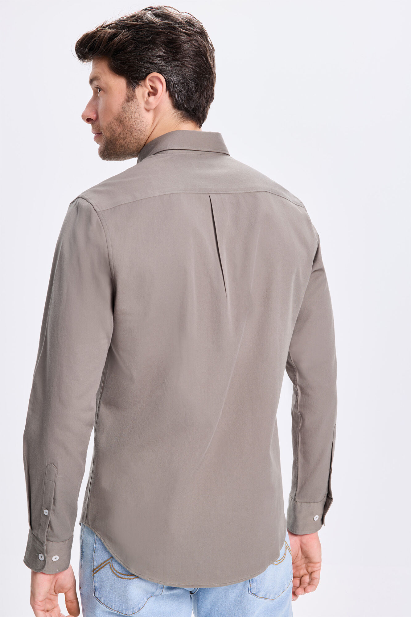 Milano Camisa de sarga liso Kaki