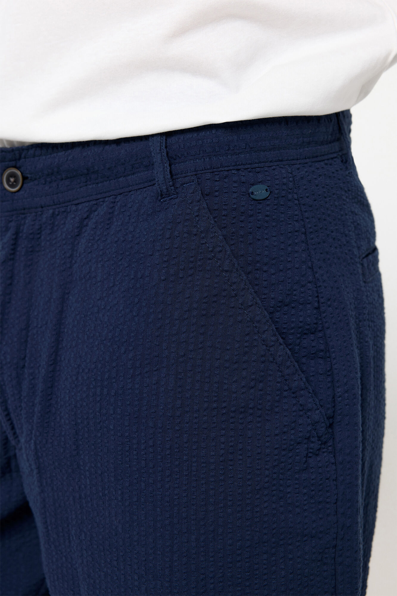Milano Bermudas seersucker color liso Navy