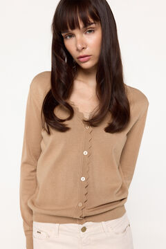 Fifty Outlet Cardigan de punto de viscosa con detalle ondas Beige/Camel