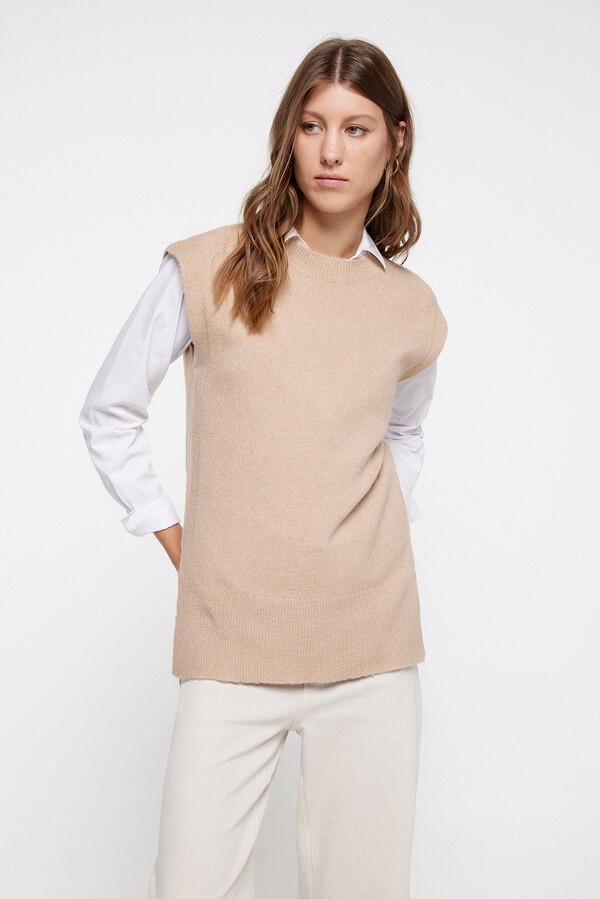 Fifty Outlet Chaleco tricot cuello redondo Beige/Camel