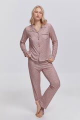 Milano Pijama camisero micro print flores Granate