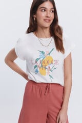 Milano Camiseta manga vuelta con print frontal natural