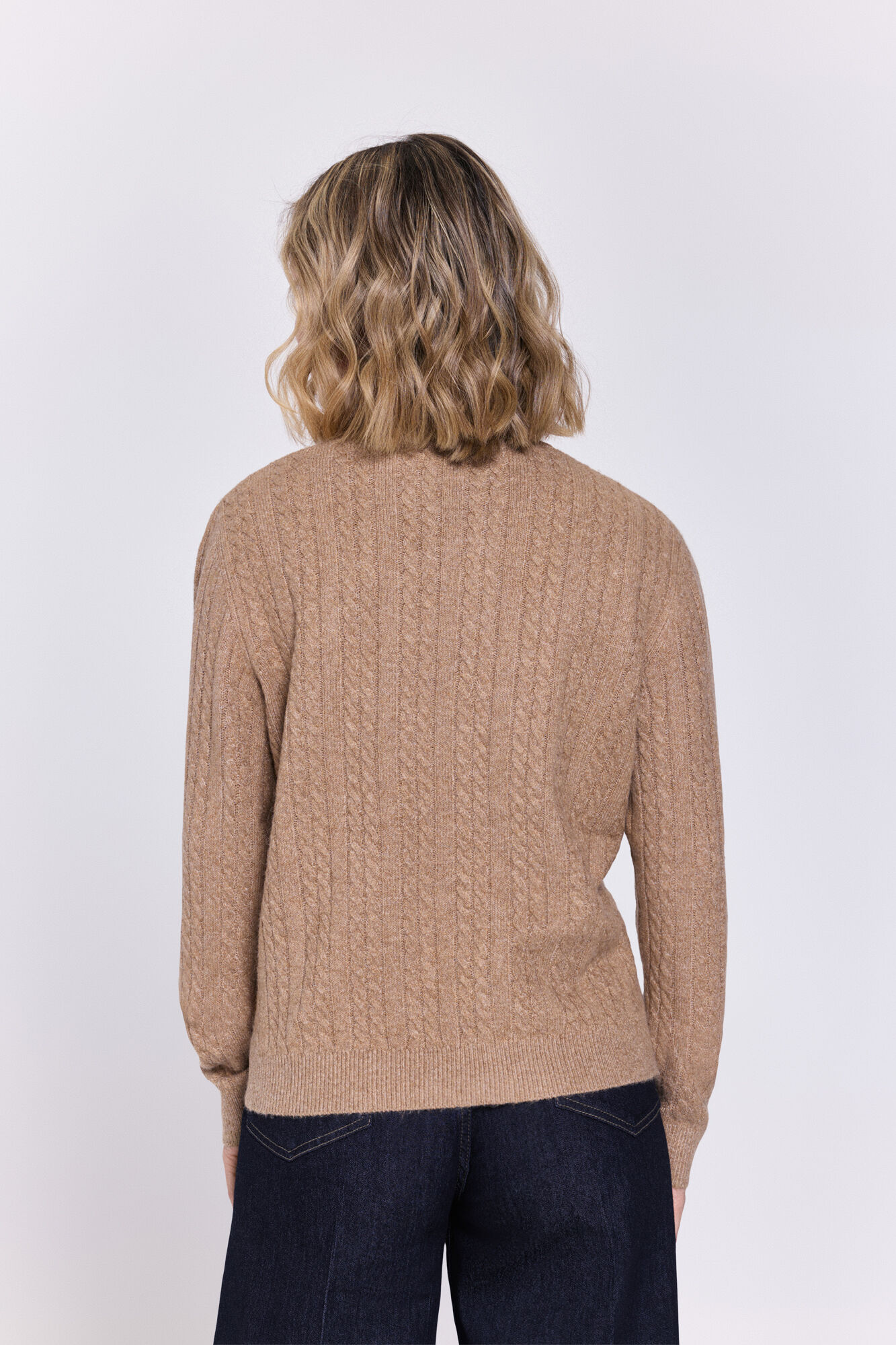 Milano Jersey de cuello redondo ajustado trenzado estructurado Beige/Claro