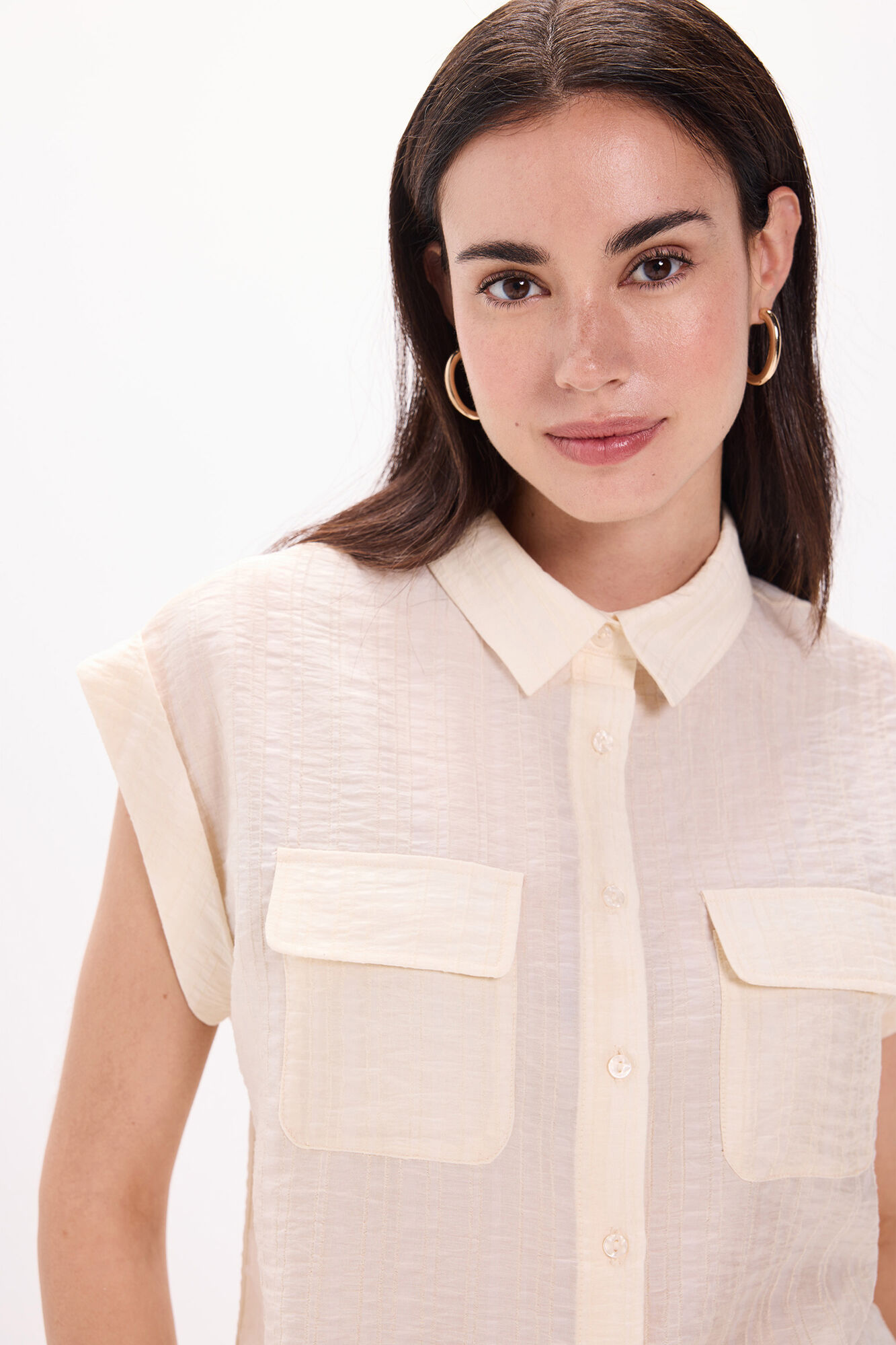 Milano Camisa fluida con bolsillos Beige