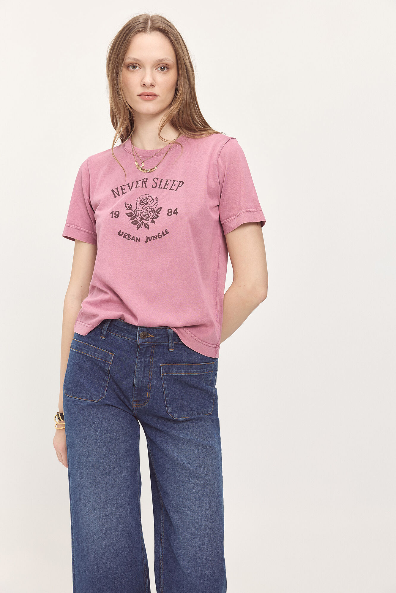 Milano Camiseta efecto lavado estampada Rosa