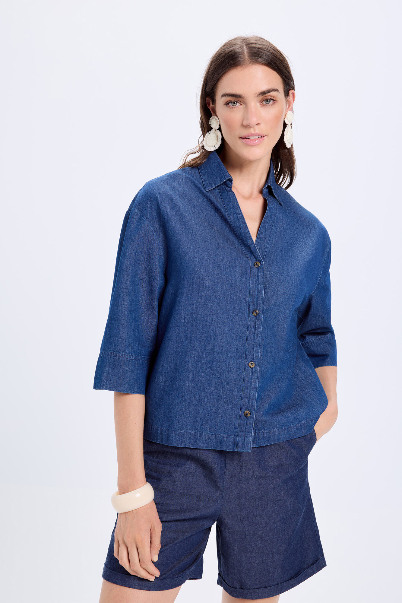 Milano Blusa denim con polo Azul