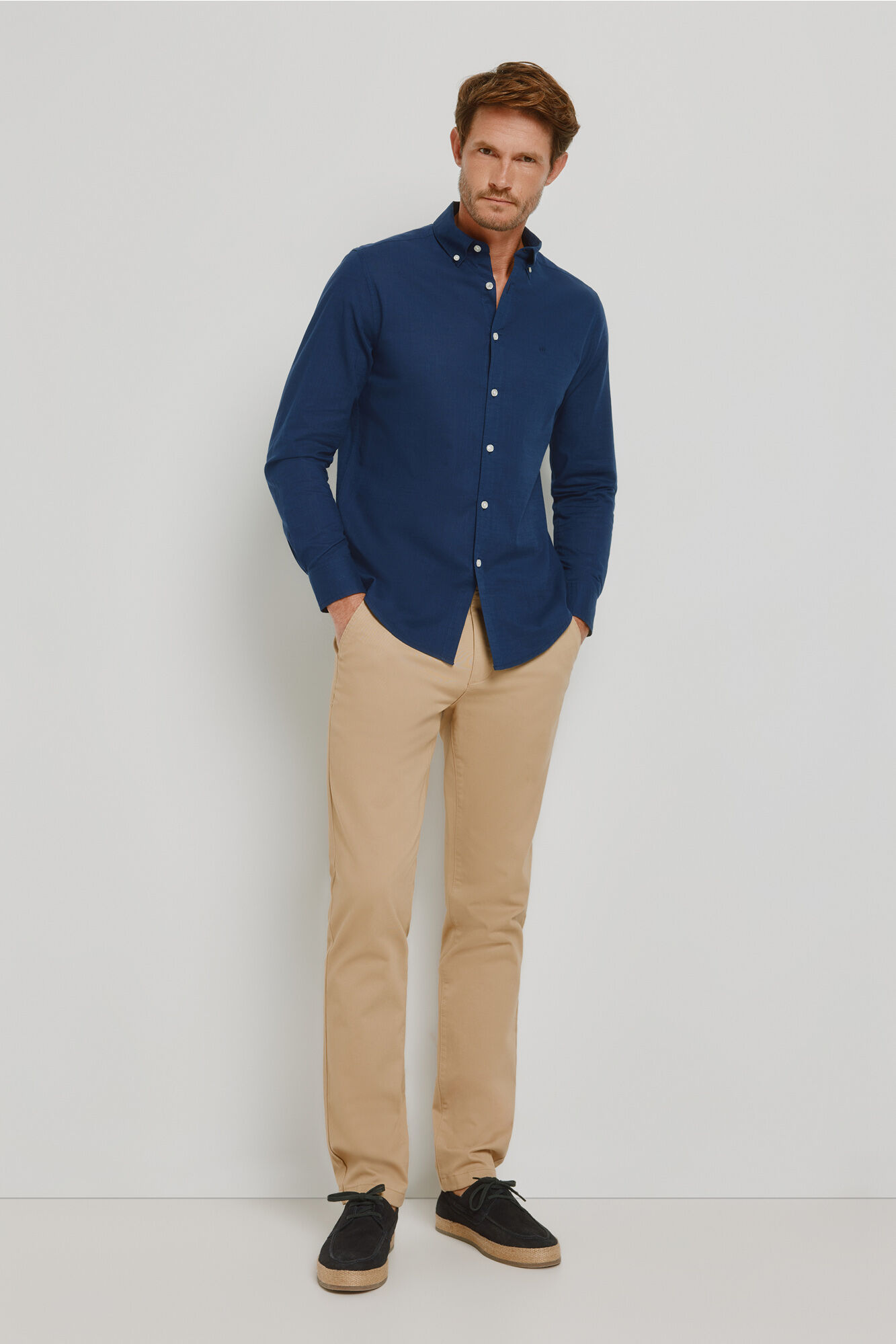 Milano Camisa lisa de manga larga Navy