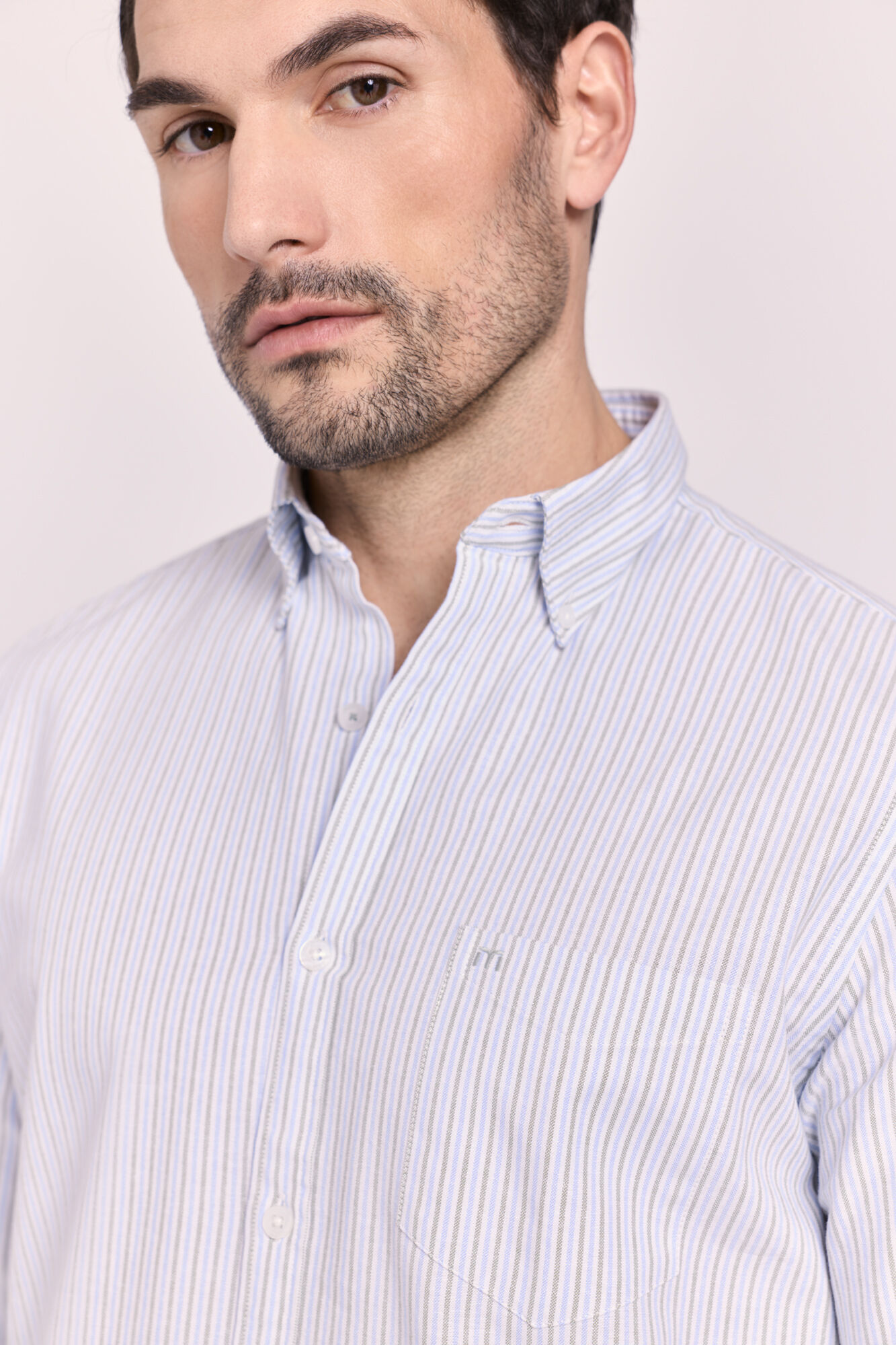 Milano Camisa rayas manga larga Kaki Claro