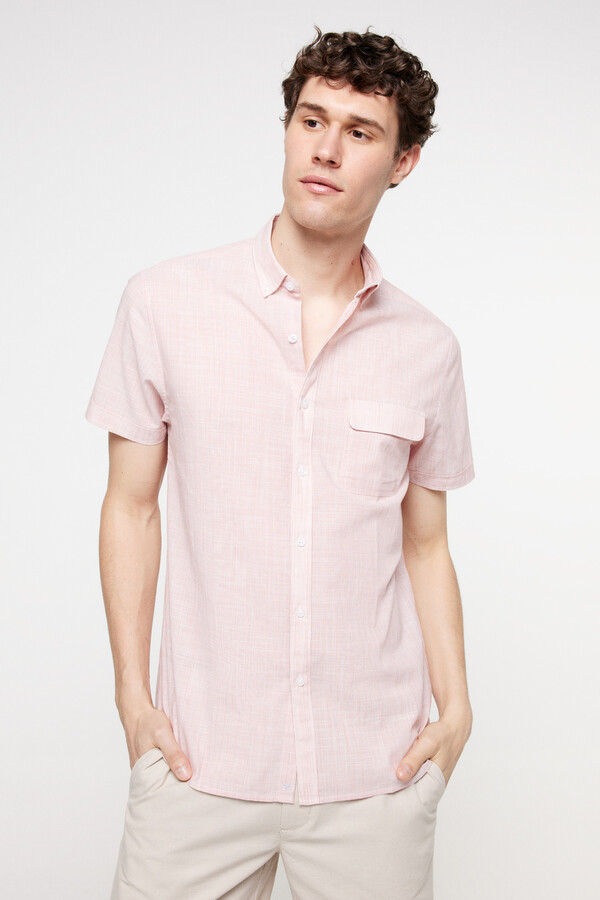 Milano Camisa rayas aspecto lino. Rojo