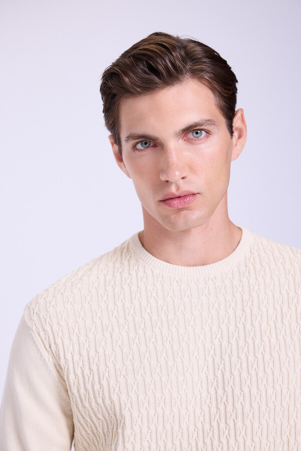 Milano Jersey de cuello redondo estructurado Beige