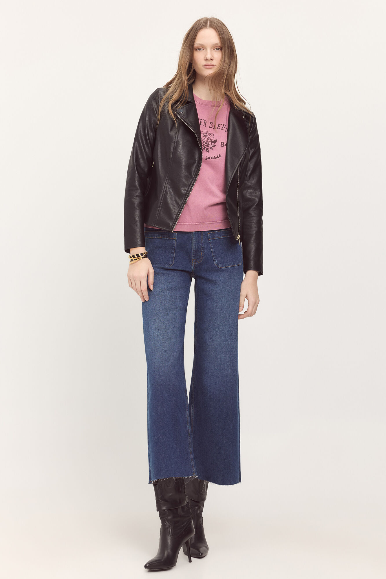 Milano Cazadora corta tipo biker efecto piel