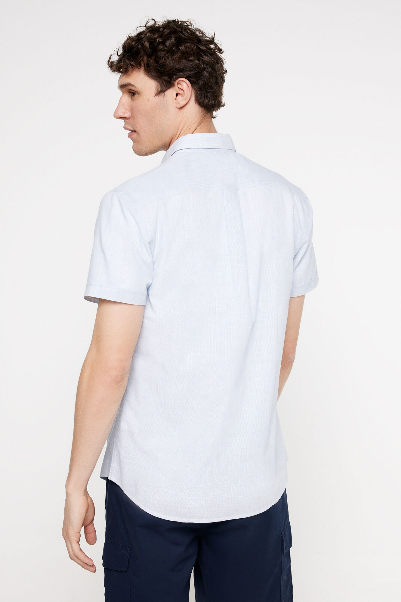 Milano Camisa rayas aspecto lino. Azul