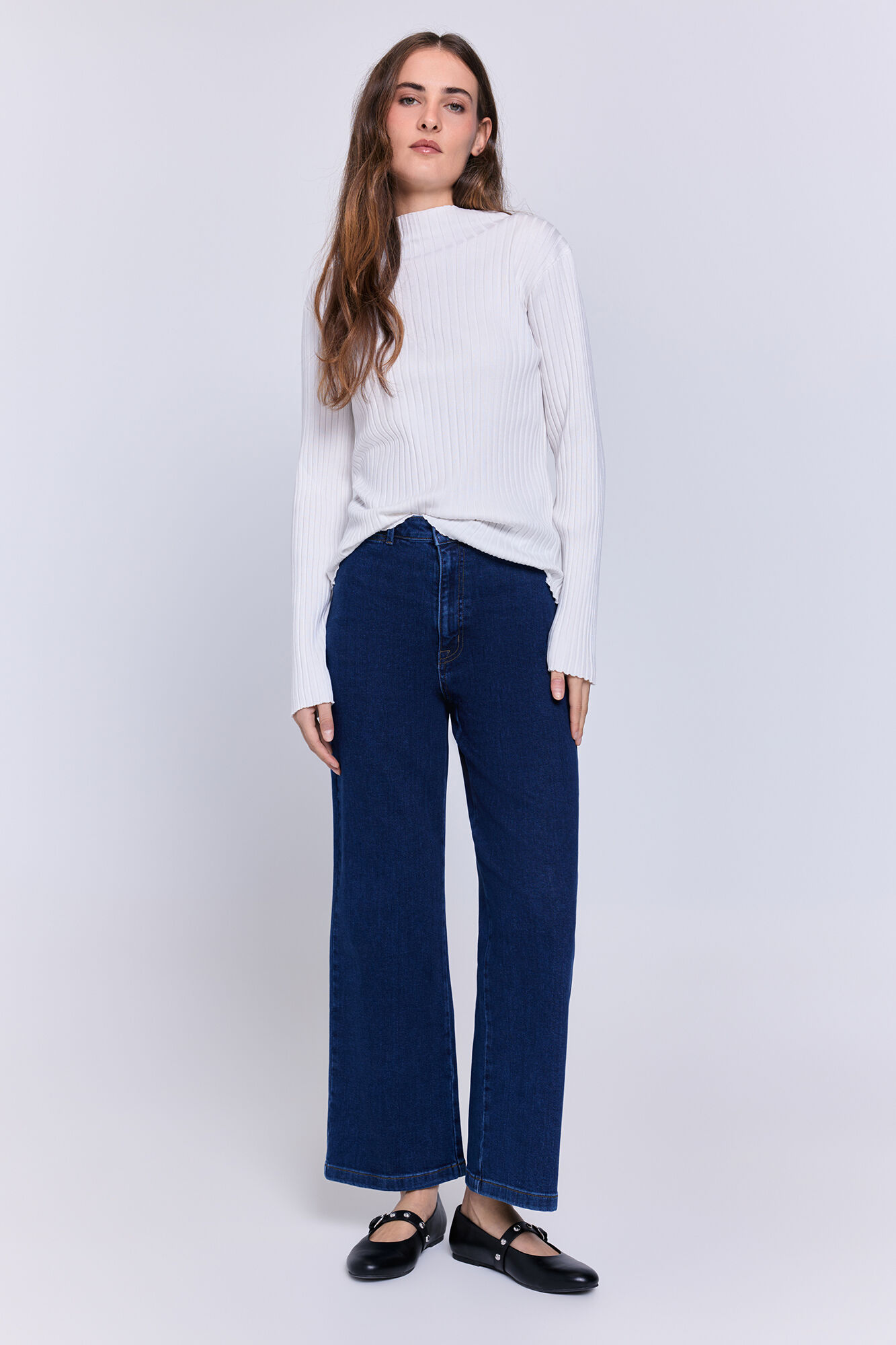 Milano Su&eacute;ter fino canal&eacute; cuello perkins Blanco