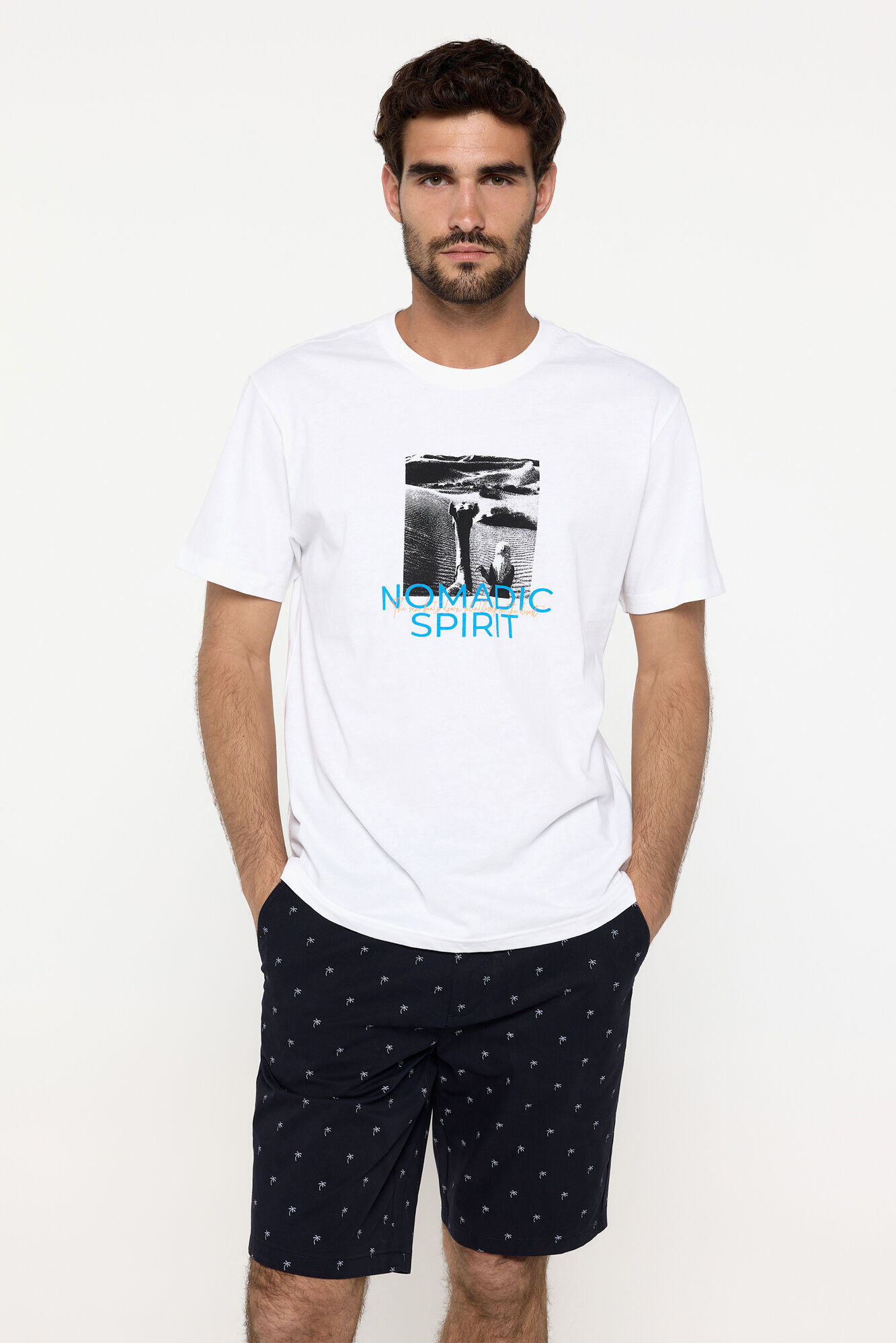 Milano Bermudas algod&oacute;n con microestampado Azul