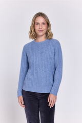 Milano Jersey de cuello redondo ajustado trenzado estructurado Azul