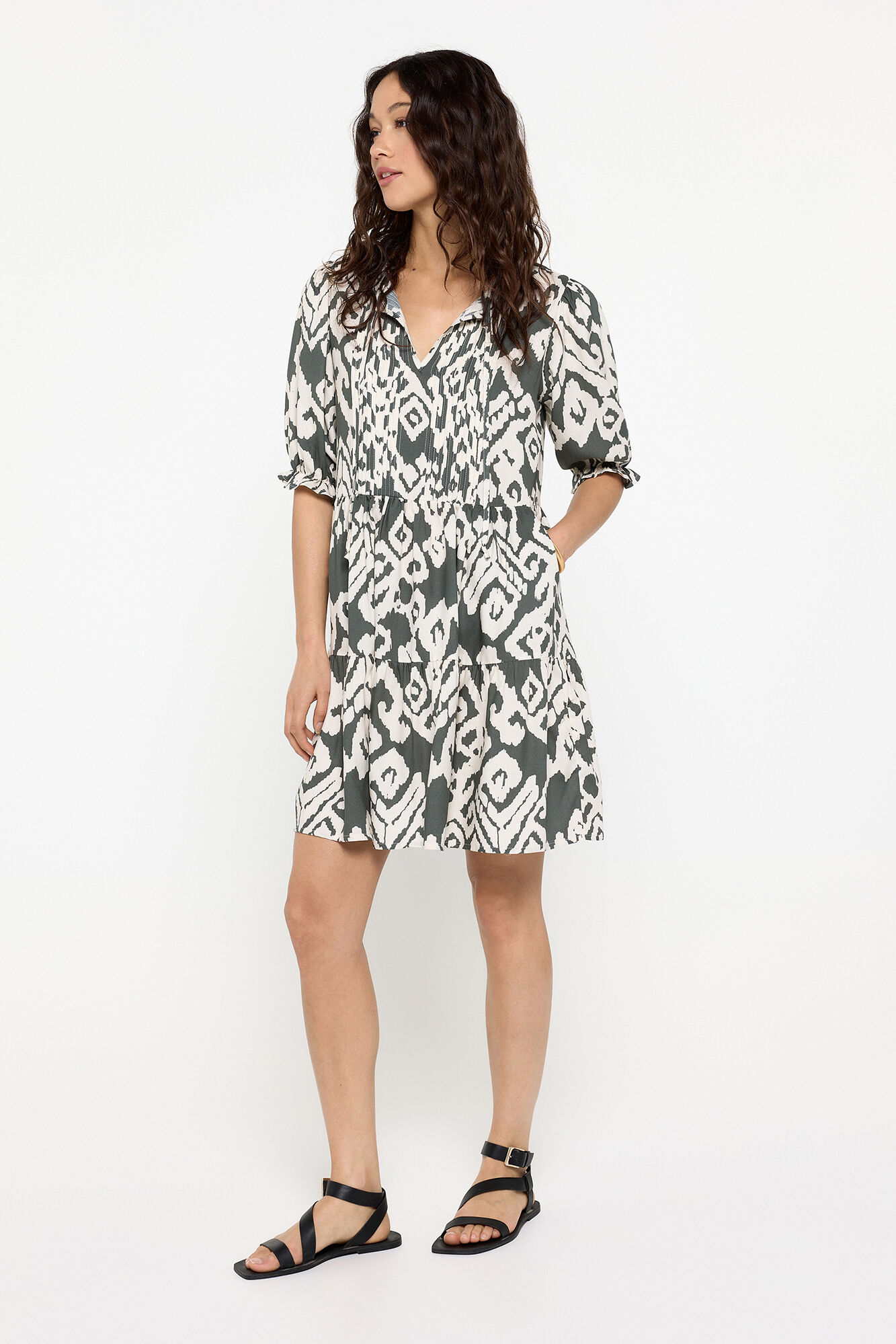 Milano Vestido estampado &eacute;tnico corte fluido Verde