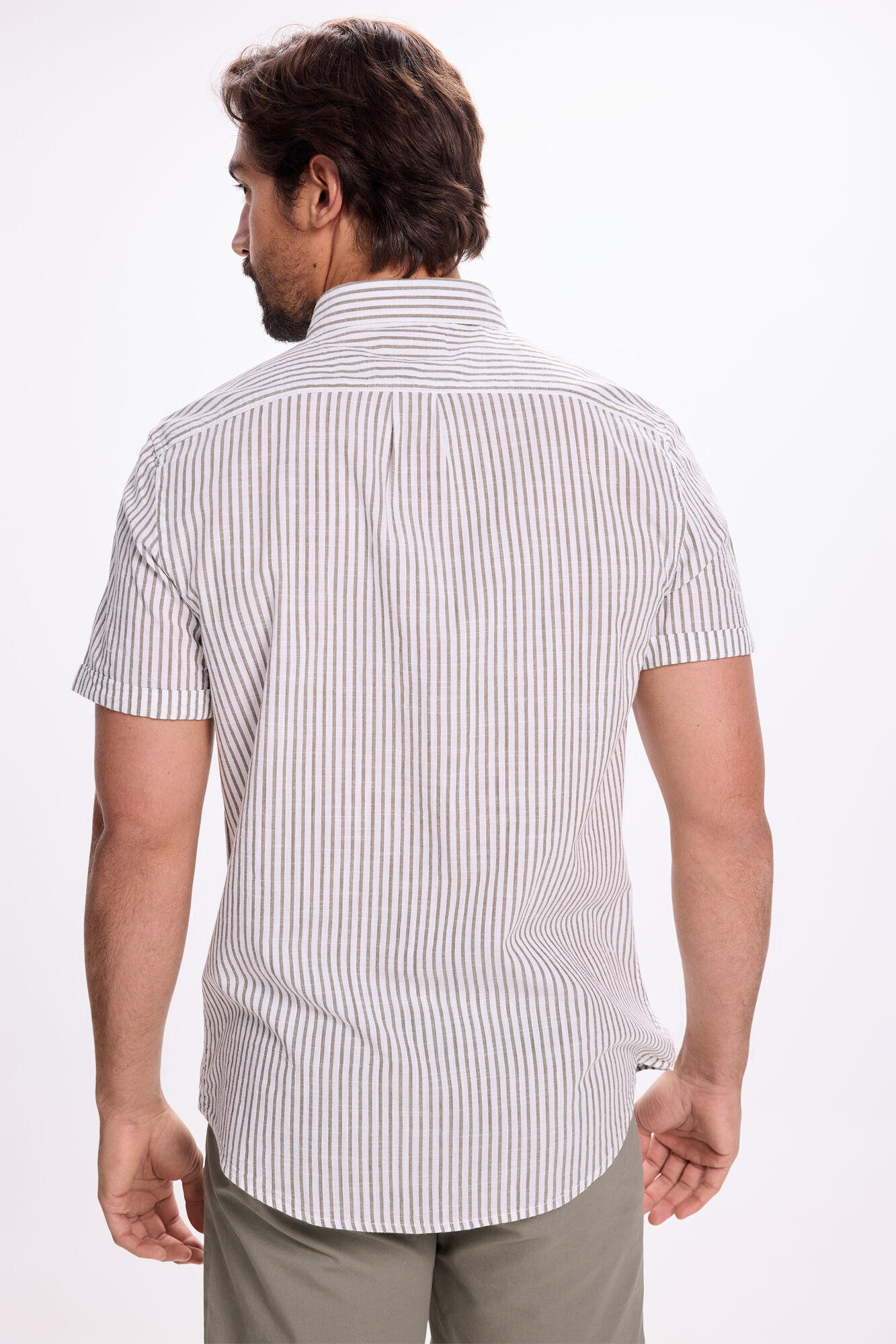 Milano Camisa de rayas rayas Kaki Oscuro