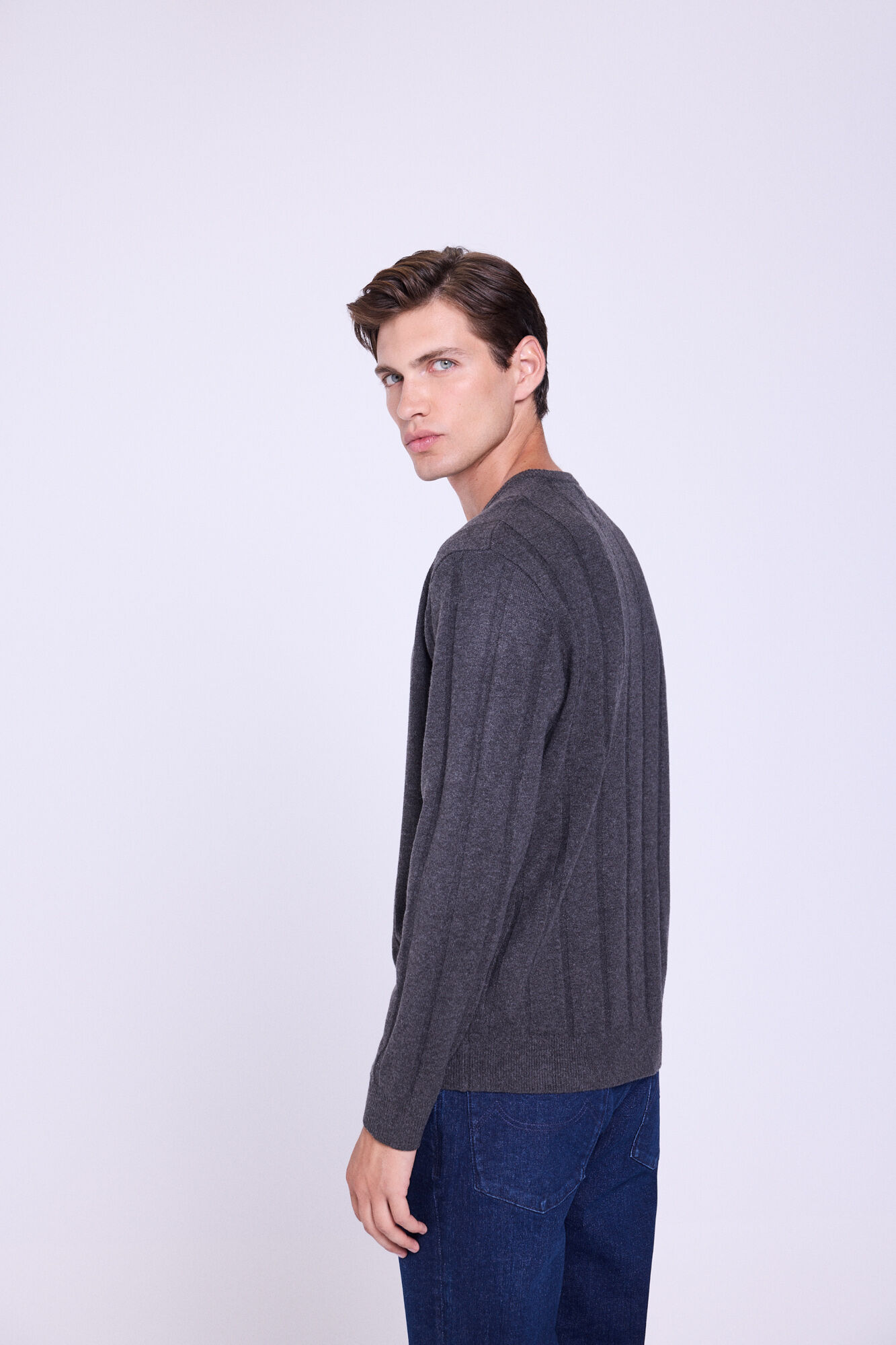 Milano Jersey b&aacute;sico de cuello redondo  Gris Oscuro