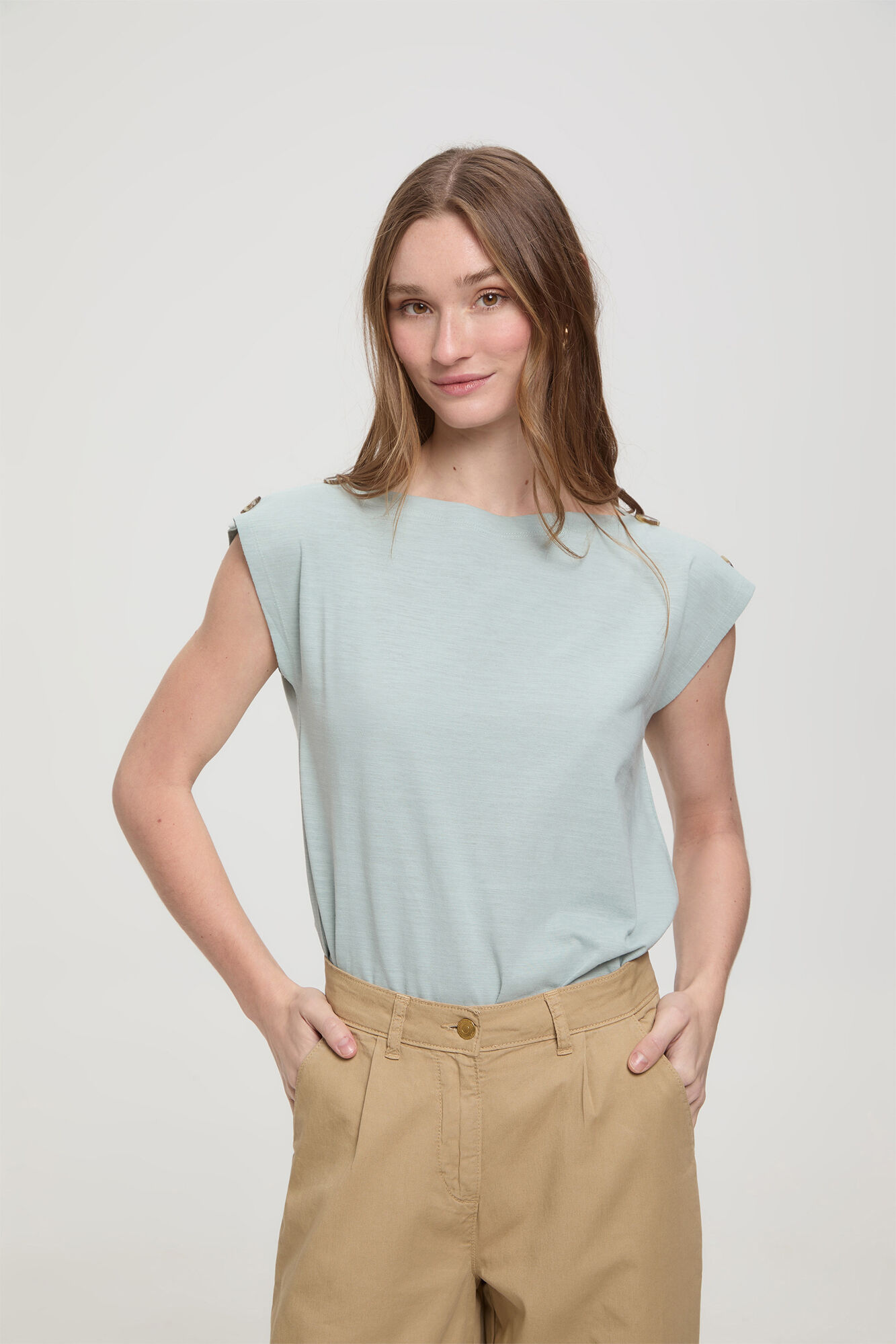 Milano Camiseta botones hombros Verde