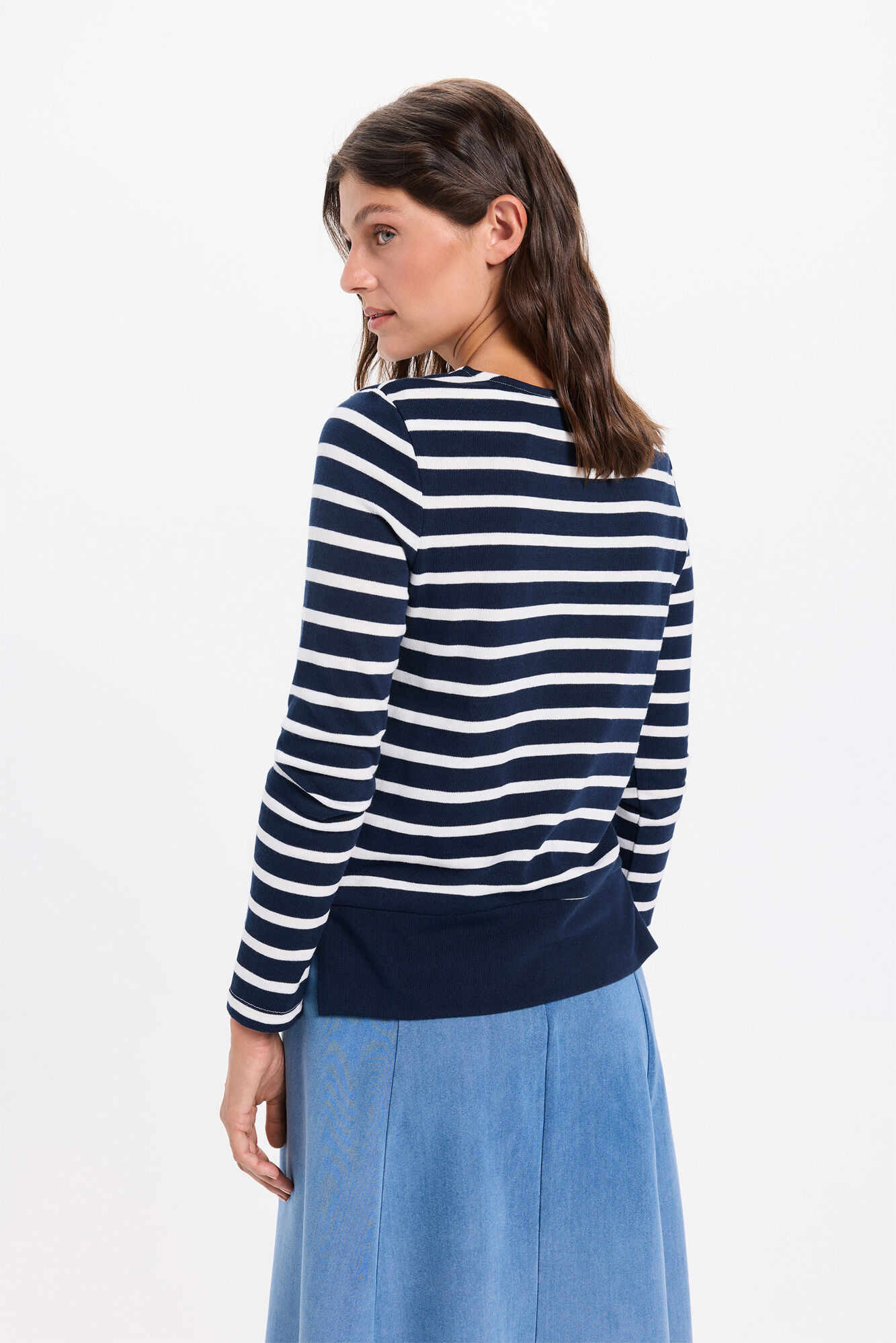 Milano playera de manga larga de algod&oacute;n grueso a rayas Azul