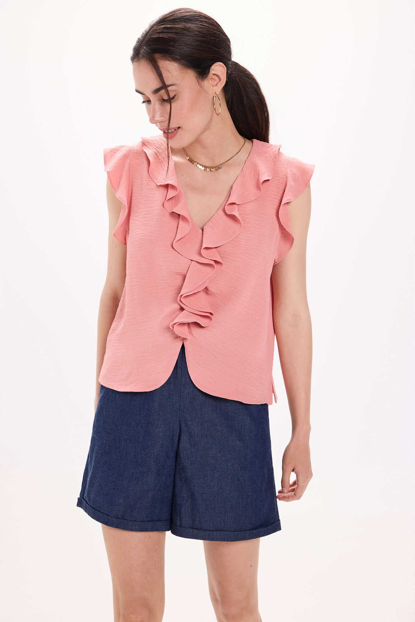 Milano Blusa fluida con volantes Rosa