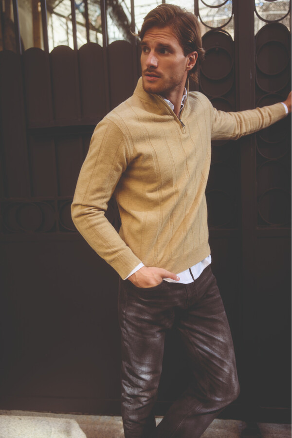 Milano Jersey con cierre de media cremallera Beige/Camel
