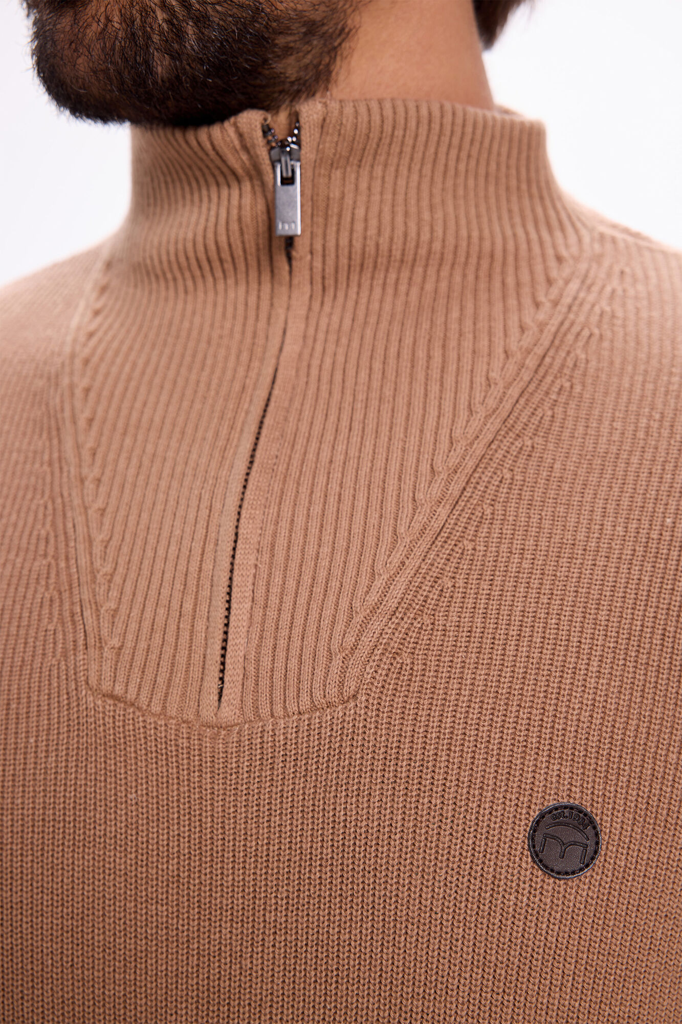 Milano Jersey media cremallera de algod&oacute;n Tostado