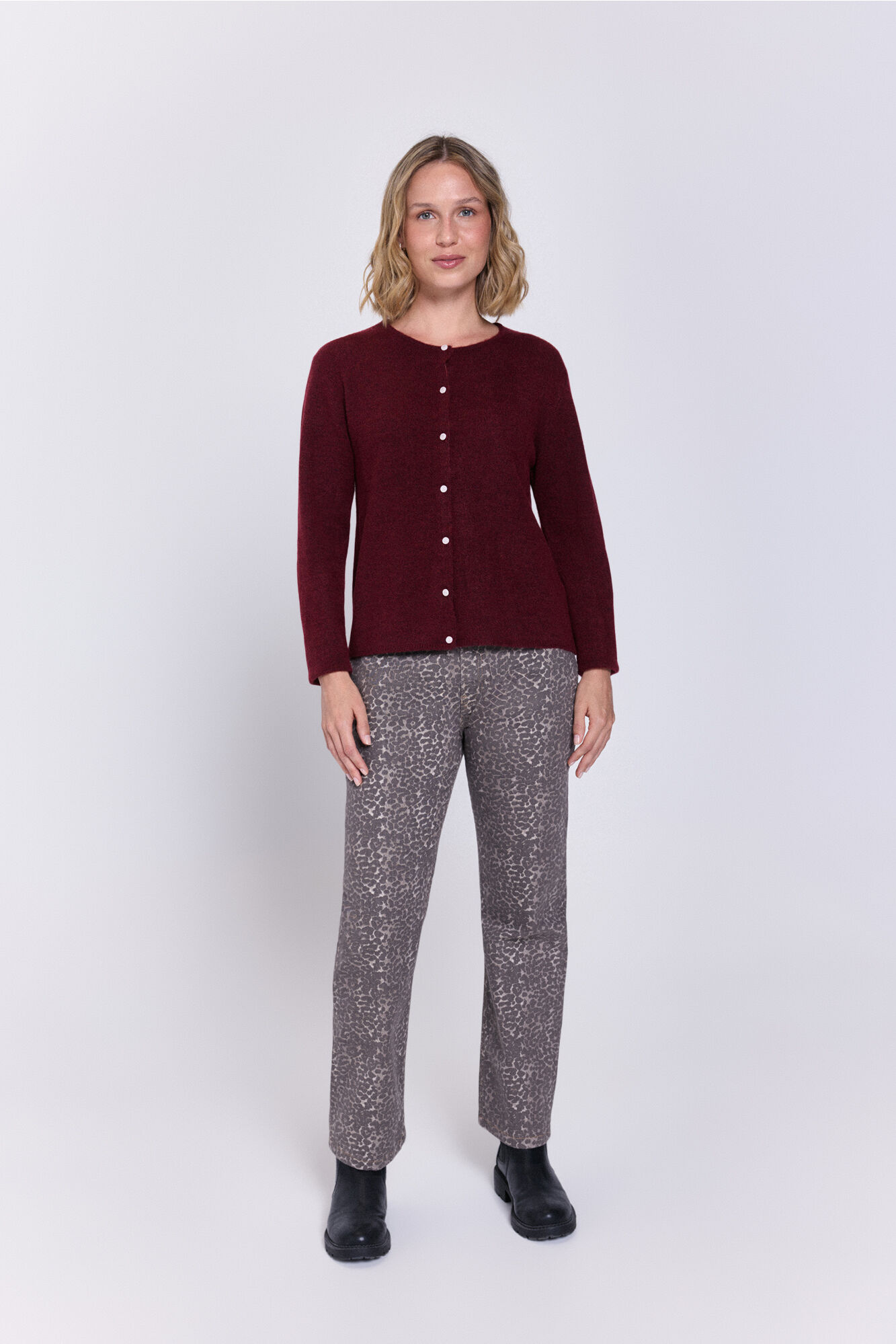 Milano C&aacute;rdigan de tejido con cierre de botones Granate