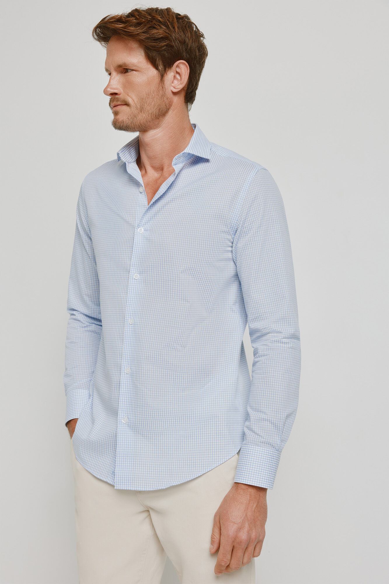 Milano Camisa de cuadros manga larga Azul Claro